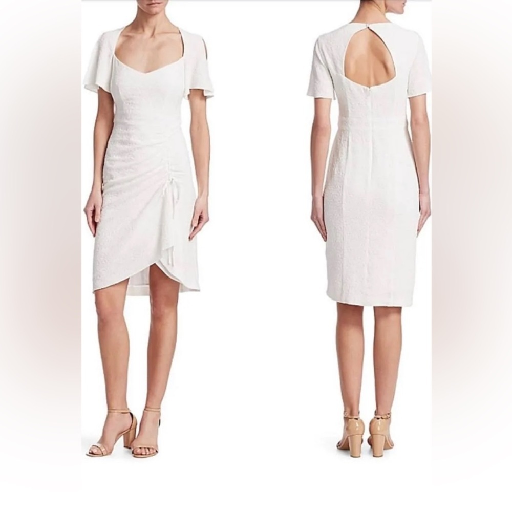Nanette Lepore Dress White Core Portrait Ruched Cut Out Back Short Sleeves M👍
